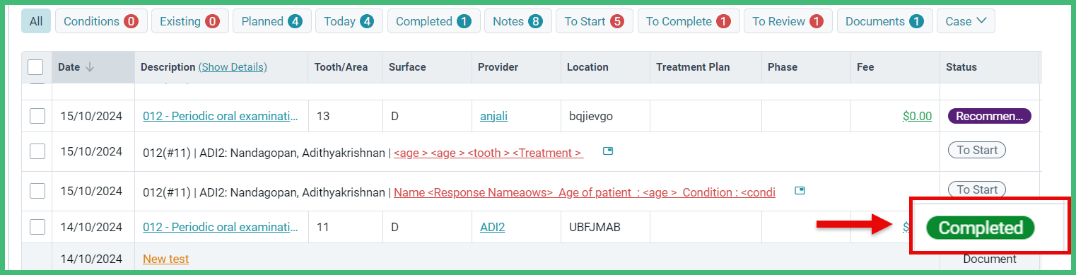 Change the Treatment Status to Completed – CareStack