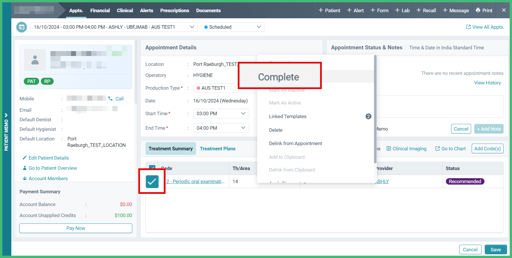 Change the Treatment Status to Completed – CareStack