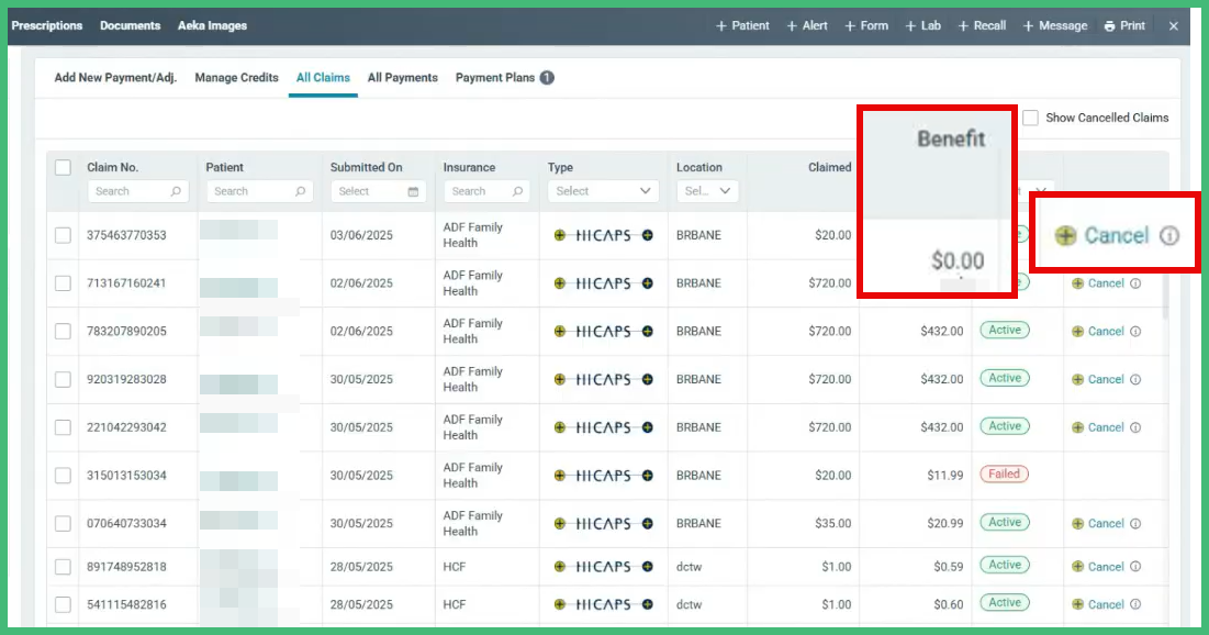 Cancel Insurance Payments or Claims Completed with HICAPS – CareStack