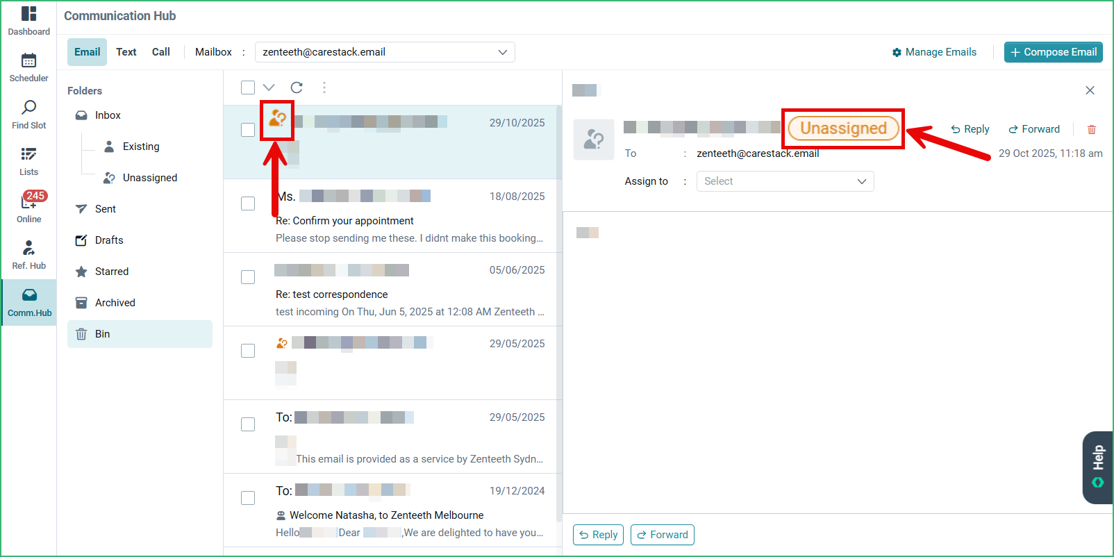Manage Patient Correspondence via Communication Hub – CareStack