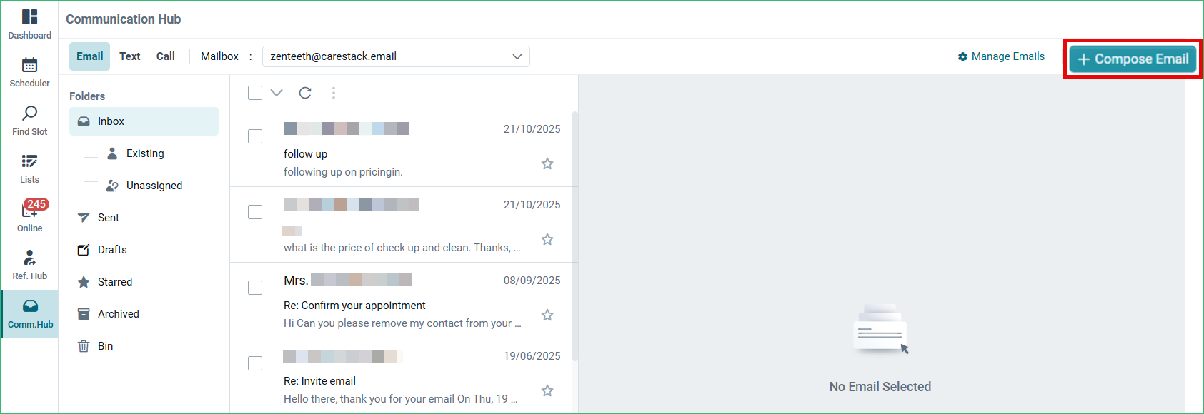 Manage Patient Correspondence via Communication Hub – CareStack