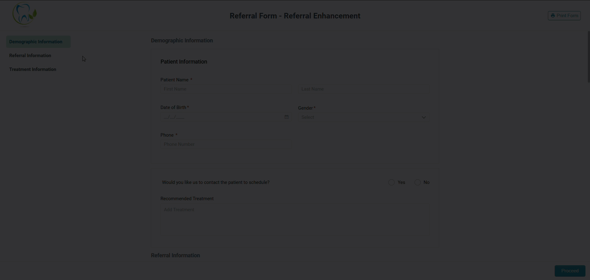 Navigating a Referral Form