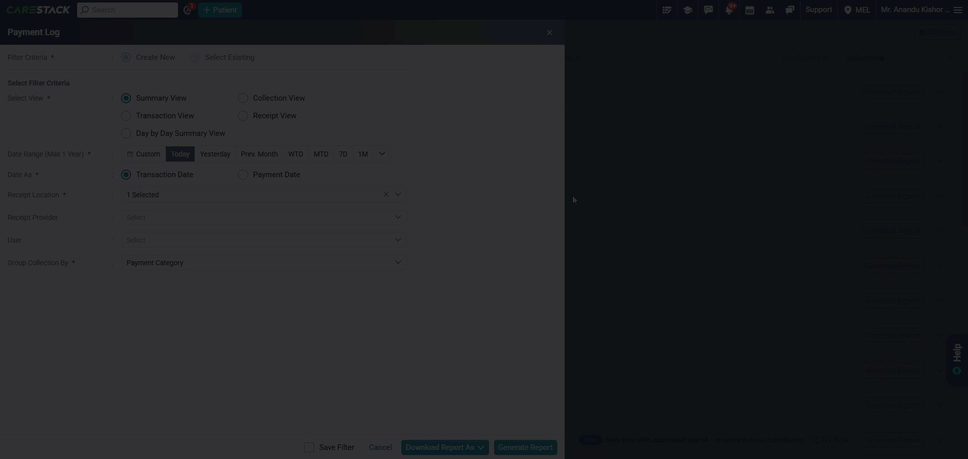 Payment Log Day by Day Summary View